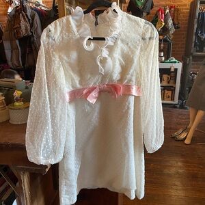 Vintage Carol Brent White Dress with Pink Bow